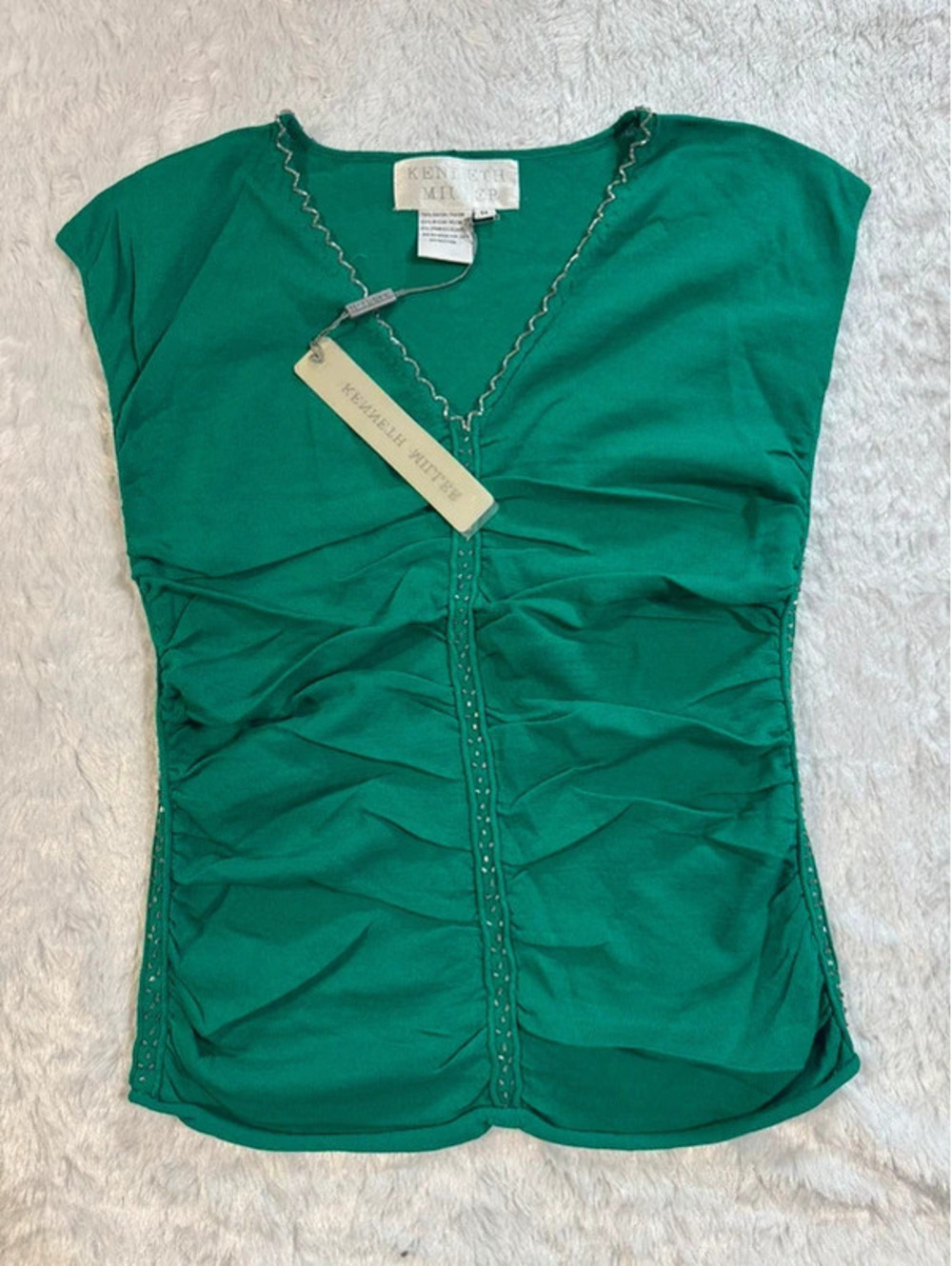 Kenneth Miller Glass Beaded Short Sleeve Top